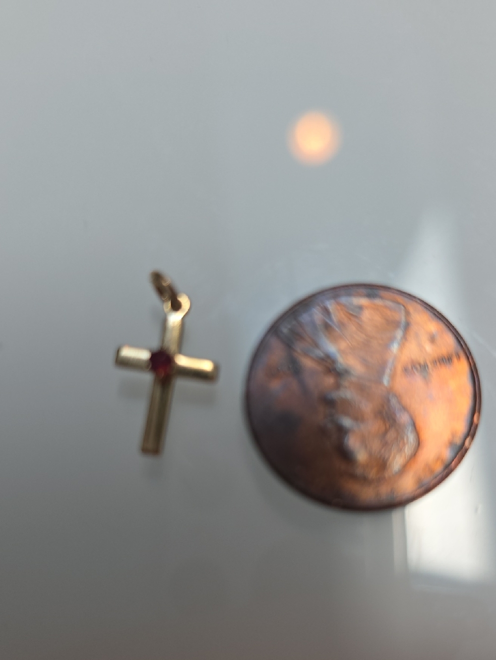 TINY Gold Cross Pendant with Red Stone - Women's Jewelry